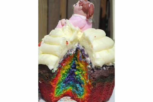 Giant rainbow cupcake